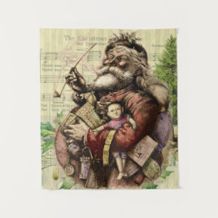 Tapiz Ilustracion clásico Merry Santa Claus Tree