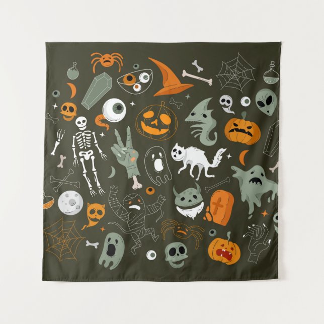 Tapiz Ilustracion conceptual de Halloween con Rótulo y s (Anverso)