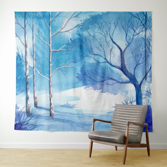 Tapiz Ilustracion de acuarelas del paisaje invernal (In situ (horizontal))
