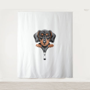 Tapiz Ilustración de adorable dachshund asomándose por l
