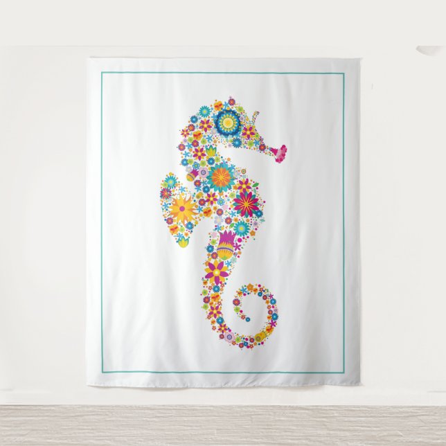 Tapiz Ilustracion de caballitos de mar florales (Anverso)
