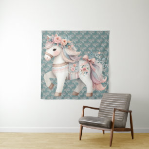 Tapiz Ilustración de caballo fantástico en pastel floral