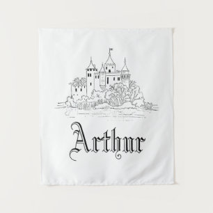 Tapiz Ilustracion de castillo medieval minimalista de ép