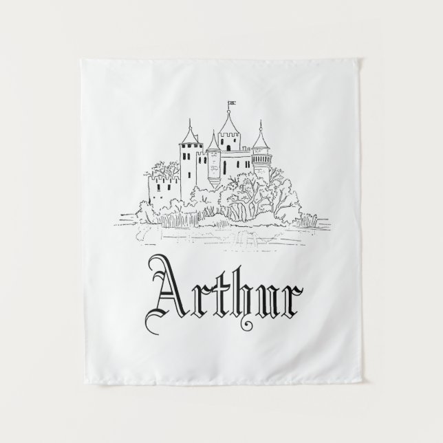 Tapiz Ilustracion de castillo medieval minimalista de ép (Anverso)