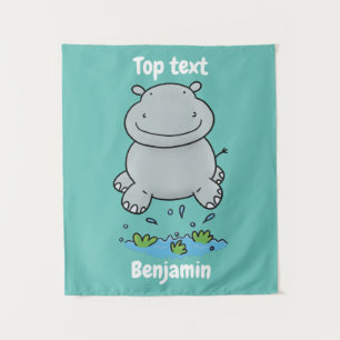 Tapiz Ilustración de dibujo animado de hipopótamo lindo 