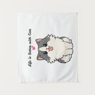 Tapiz Ilustración de dibujos animados Chibi de gato lind