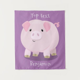 Tapiz Ilustración de dibujos animados de un cerdo rosa l