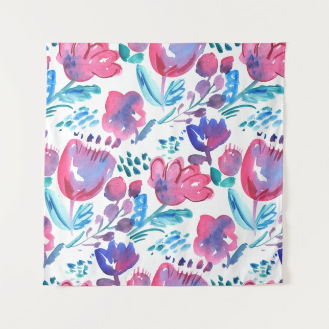 Tapiz ilustracion de estilo boho floral rústico dibujado (Anverso)