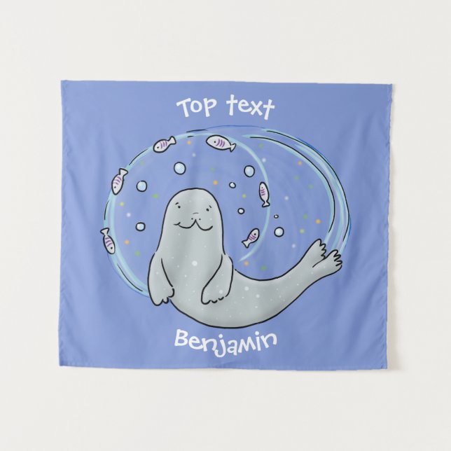 Tapiz Ilustracion de foca feliz y personalizado azul de  (Anverso (horizontal))