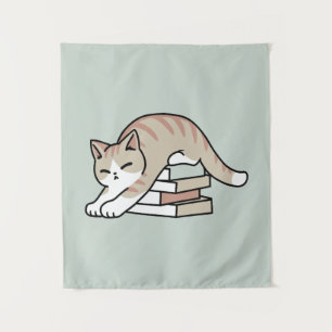 Tapiz Ilustracion de Gato de Amante de Libros - Curva y
