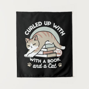 Tapiz Ilustracion de Gato de Amante de Libros - Curva y 