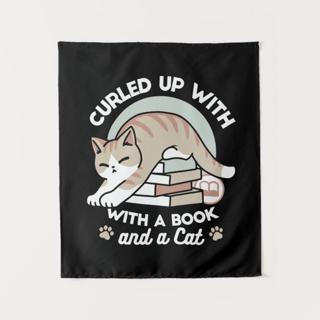Tapiz Ilustracion de Gato de Amante de Libros - Curva y  (Anverso)