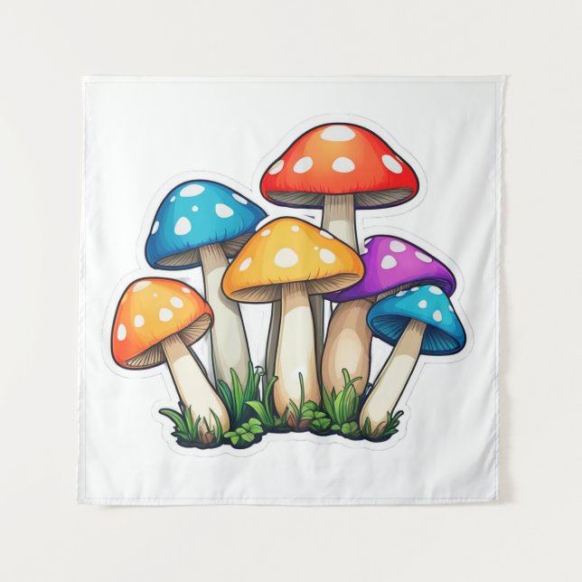 Tapiz Ilustracion de hongos transparente y transparente (Anverso)