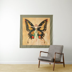 Tapiz Ilustracion de la mujer voladora de mariposa flapp