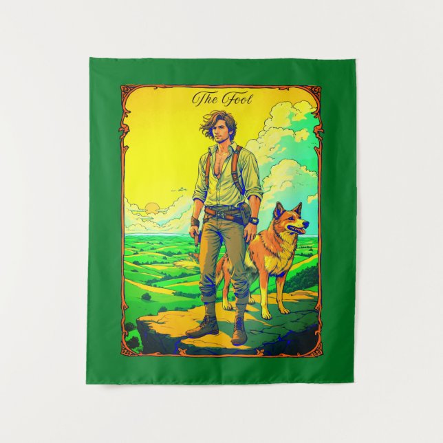 Tapiz Ilustracion de la tarjeta Tarot, el tonto (Anverso)