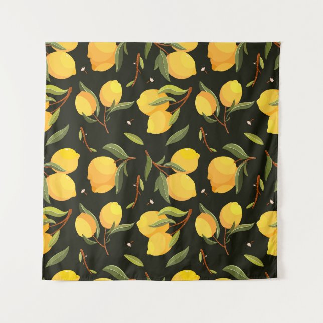 Tapiz Ilustracion de limón: Patrón sin soldadura pintado (Anverso)