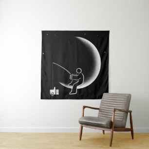 Tapiz Ilustración de Luna Creciente Pescando Me Gusta