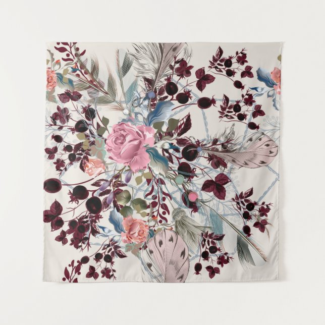 Tapiz Ilustracion de moda bo-ho con flores subió y p (Anverso)