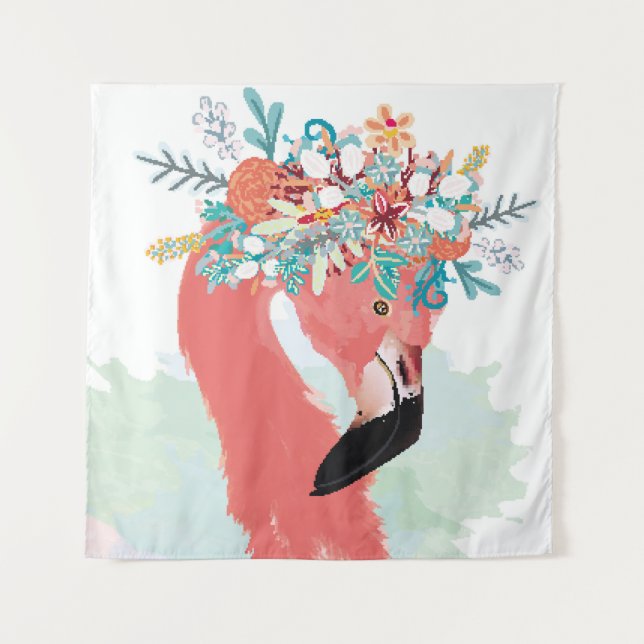 Tapiz Ilustracion de moda con flamingoflami rosa dibujad (Anverso)