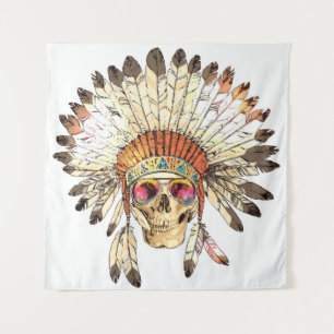 Tapiz Ilustracion de moda de cráneo nativo americano