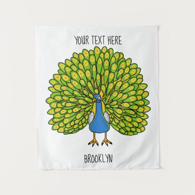 Tapiz Ilustracion de pájaro pavo real (Anverso)