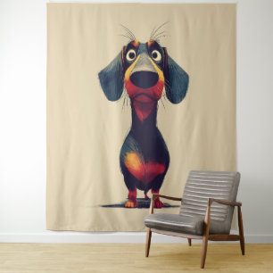 Tapiz Ilustración de personaje caprichoso de dachshund
