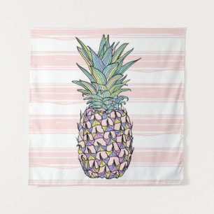 Tapiz Ilustracion de piña vintage colorido.