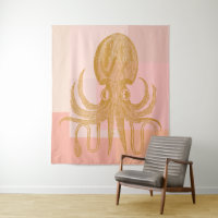 Ilustracion de pulpo puro en rosa y oro