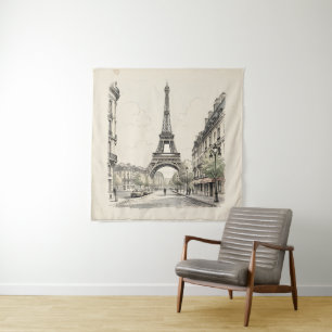Tapiz Ilustración de viaje antigua y vintage de París