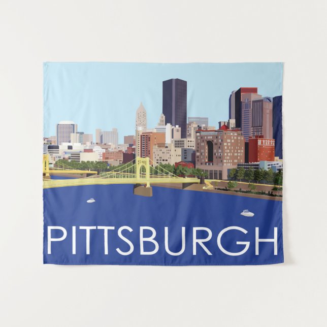 Tapiz Ilustracion del equipo de Guay Pittsburgh Skyline (Anverso (horizontal))