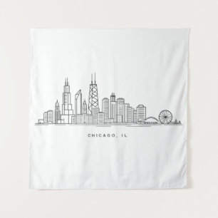 Tapiz Ilustración del paisaje urbano de Chicago IL