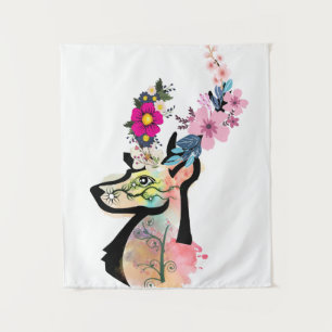 Tapiz Ilustracion Floral Deer Art-Nature y Wildlife