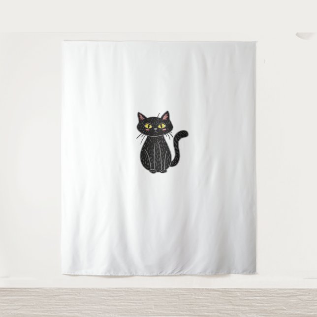 Tapiz Ilustracion Gato Negro, Doodle Cute Cat Classic T- (Anverso)