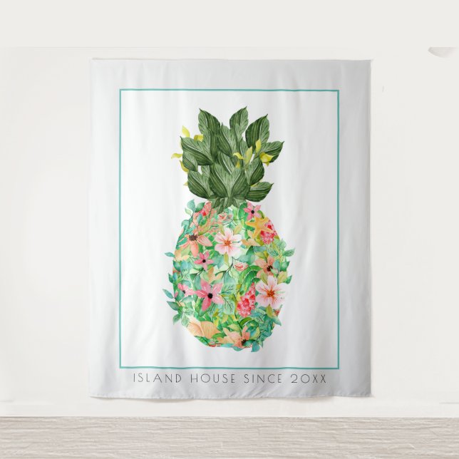 Tapiz Ilustracion Island Flowers Pineapple (Anverso)