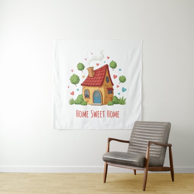 Tapiz Ilustración linda de "Hogar Dulce Hogar" de una ca (In situ)