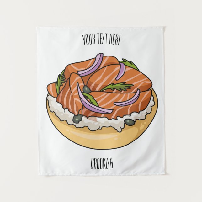 Tapiz Ilustracion personalizado de bagel de Salmon (Anverso)
