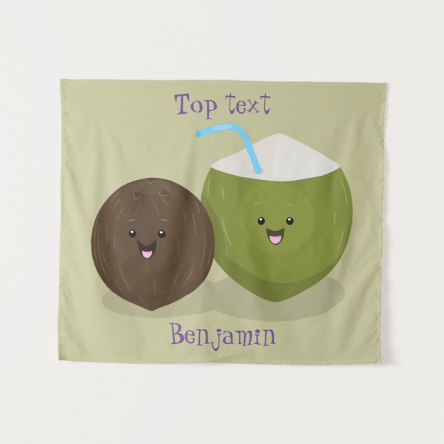 Tapiz Ilustracion personalizado de cocos kawaii alegres (Anverso (horizontal))