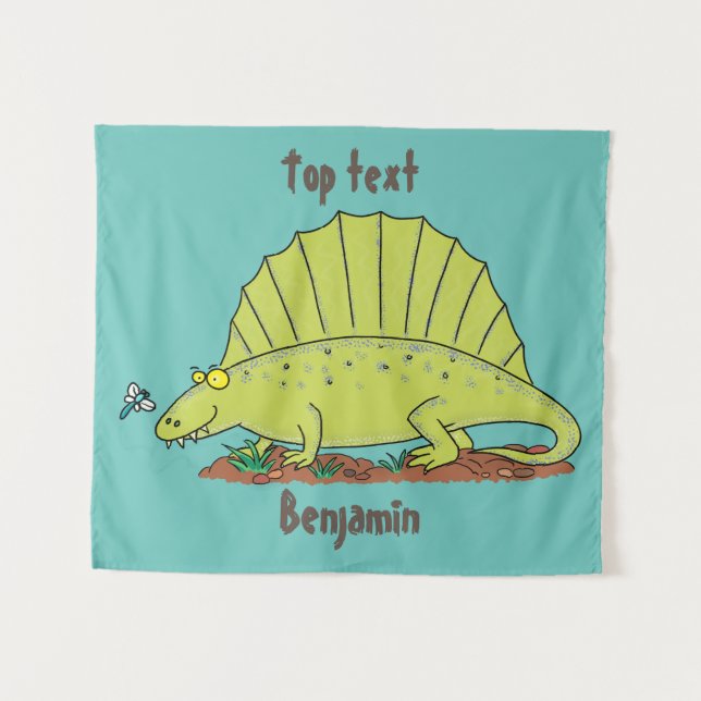 Tapiz Ilustracion personalizado de dimetrodon verde lind (Anverso (horizontal))