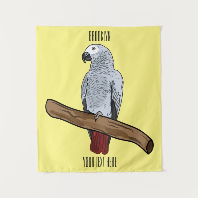 Tapiz Ilustracion personalizado de loro gris africano (Anverso)