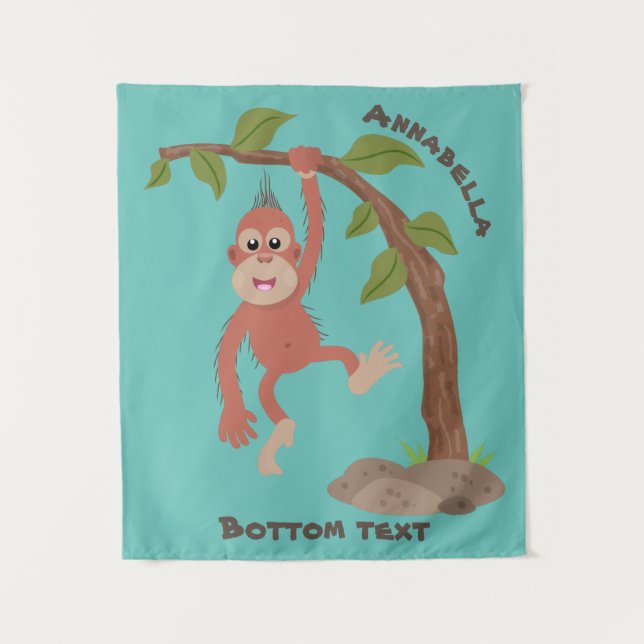 Tapiz Ilustracion personalizado de orangután bebé feliz (Anverso)