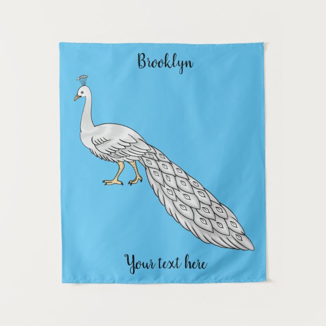 Tapiz Ilustracion personalizado de pavo real blanco (Anverso)