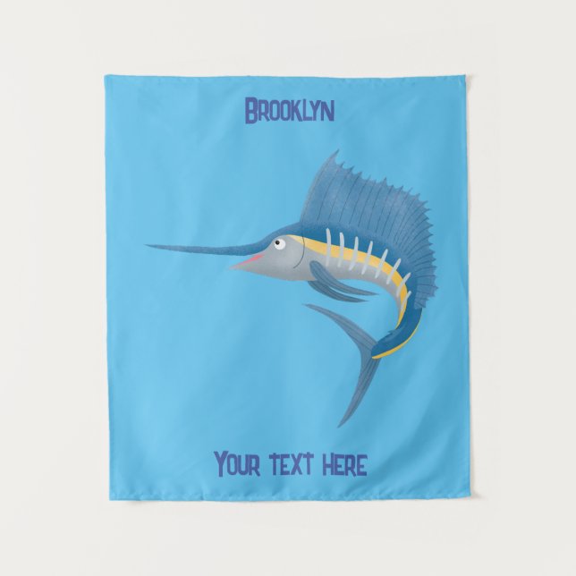 Tapiz Ilustracion personalizado divertido de pez espada (Anverso)