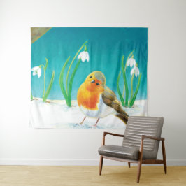 Tapiz Ilustracion Robin Bird y snowdrop