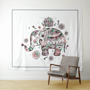 Tapiz Ilustracion tribal de elefante floral