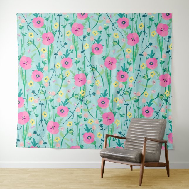 Tapiz Ilustracion Verde azulado de naturaleza floral Sum (In situ (horizontal))
