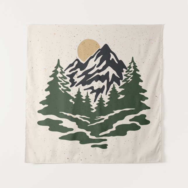 Tapiz Ilustracion vintage de la montaña (Anverso)