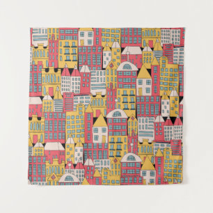 Tapiz ilustracion vintage de un edificio de la ciudad en