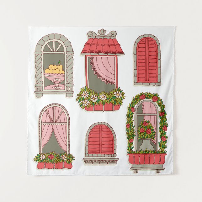 Tapiz Ilustraciones con ventanas antiguas: artísticas. (Anverso)