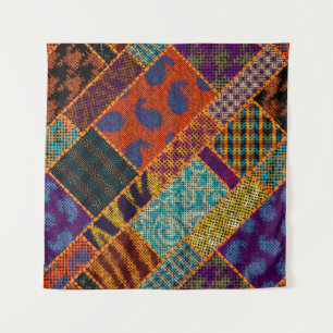 Tapiz imitación de patchwork indio, lienzo vintage.