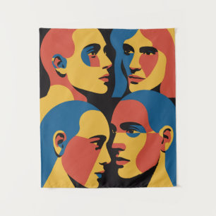 Tapiz Impresión de arte de cuadrícula de caras abstracta